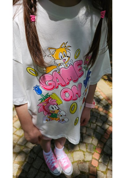 Sonic Kız Çocuk Oversize Pamuklu Tişört