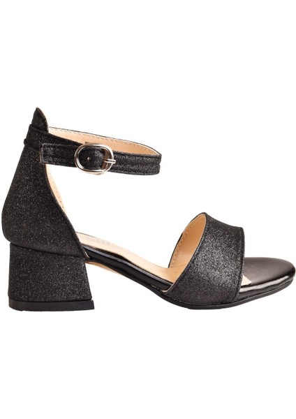 Çocuk Parlak Simli Topuklu Abiye Ayakkabı
