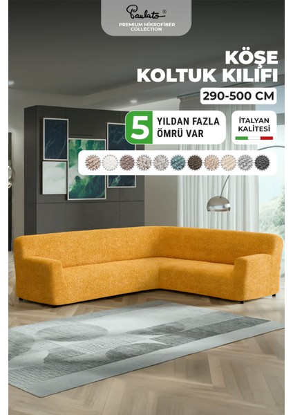 Lastikli Esnek ve Yıkanabilir L Köşe Koltuk Örtüsü Çekyat Kanepe Kılıfı -Ocre