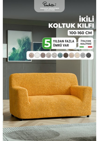 Lastikli Esnek ve Yıkanabilir 2 Kişilik Koltuk Örtüsü Çekyat Kanepe Kılıfı -Ocre