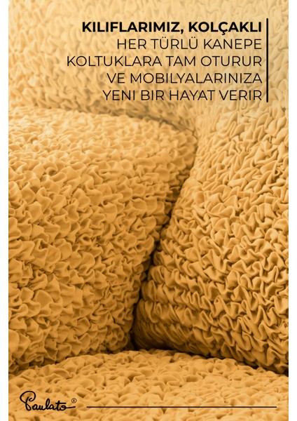 Lastikli Esnek ve Yıkanabilir 2 Kişilik Koltuk Örtüsü Çekyat Kanepe Kılıfı -Ocre
