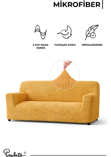 Lastikli Esnek ve Yıkanabilir 3 Kişilik Koltuk Örtüsü Çekyat Kanepe Kılıfı -Ocre