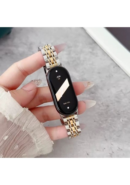 Xiaomi Mi Band 8/ Mi Band 9 Uyumlu Metal Baklalı Ayarlanabilir Klipsli Çelik Kordon