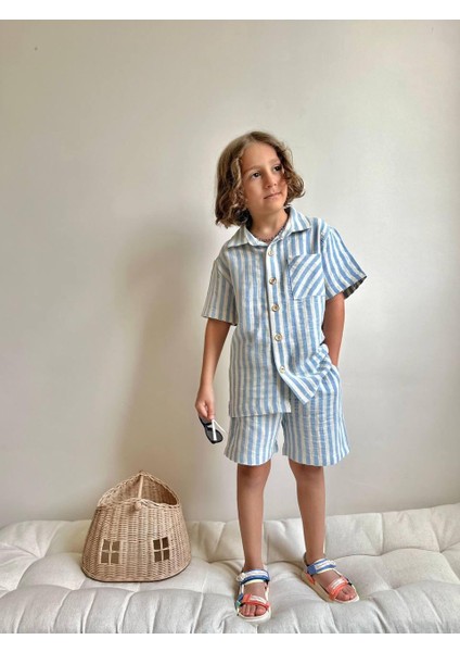 Yigit Butik Keten Kumaş Çizgili Erkek Çocuk Takım
