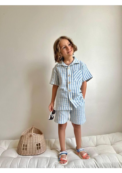 Yigit Butik Keten Kumaş Çizgili Erkek Çocuk Takım