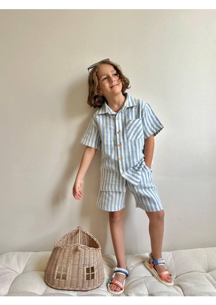 Yigit Butik Keten Kumaş Çizgili Erkek Çocuk Takım