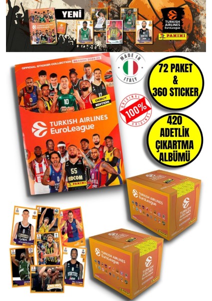 Turkish Airlines Euroleague Çıkartma Albümü + 72 Paket (360 Adet) Sticker