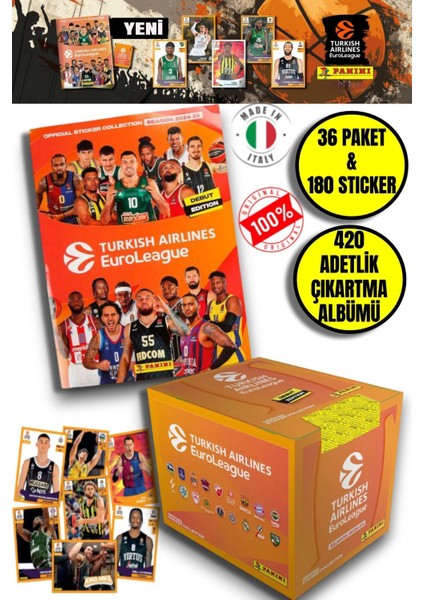 Turkish Airlines Euroleague Çıkartma Albümü + 36 Paket (180 Adet) Sticker