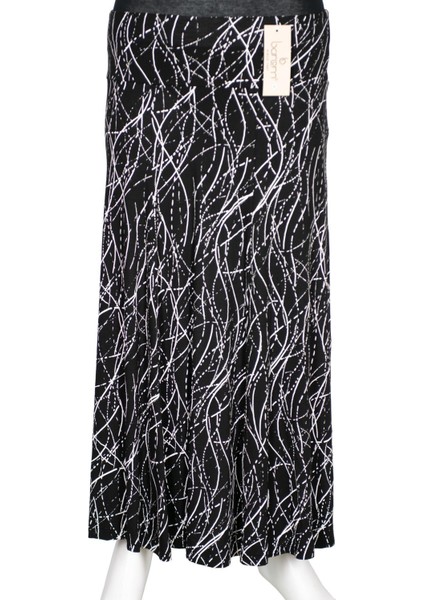 Kadın Arzu Korsajlı 6 Parçalı Asimetrik Çizgiler Siyah Etek D52