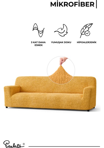 Lastikli Esnek ve Yıkanabilir 4 Kişilik Koltuk Örtüsü Çekyat Kanepe Kılıfı -Ocre indirimleri