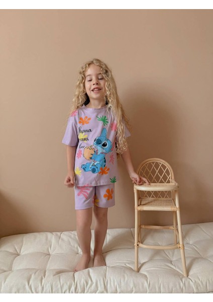 Yigit Butik Baskılı Şortlu Kız Çocuk Takım