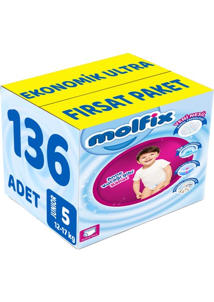 Külot Bebek Bezi Beden: 5 (12- 17KG) Junior 136 Adet Ekonomik Ultra Fırsat Pk
