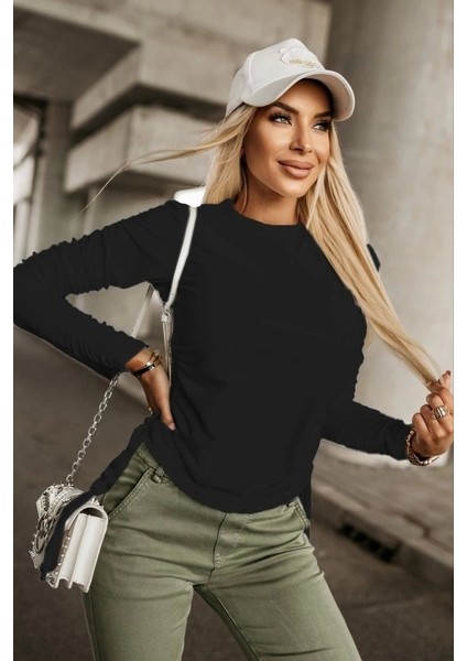 Kadın Uzun Kollu Bisiklet Yaka Yanları ve Kolları Büzgülü Kadife Bluz fiyatları