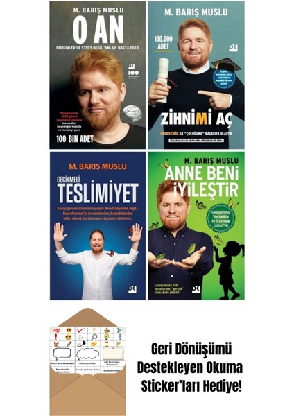 Barış Muslu 4 Kitap Set - O An + Zihnimi Aç + Anne Beni Iyileştir + Gecikmeli Teslimiyet + Okuma Sticker'ları
