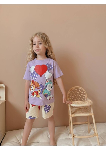 Yigit Butik Baskılı Şortlu Kız Çocuk Takım