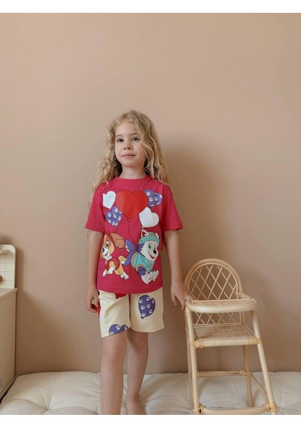 Yigit Butik Baskılı Şortlu Kız Çocuk Takım