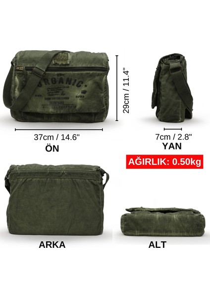 8128 Salaş Kanvas Omuz Postacı Haki Yeşil 15.6" Laptop Okul Seyahat Günlük Vintage Pamuk Çantaa fiyatları