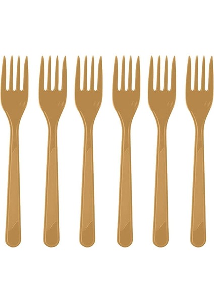 25 Adet Gold Çatal 18 cm Doğum Günü Plastik Parti Çatalı Kullan At