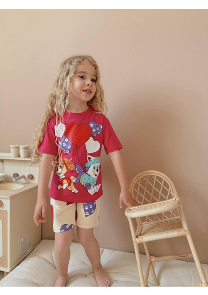 Yigit Butik Baskılı Şortlu Kız Çocuk Takım modelleri