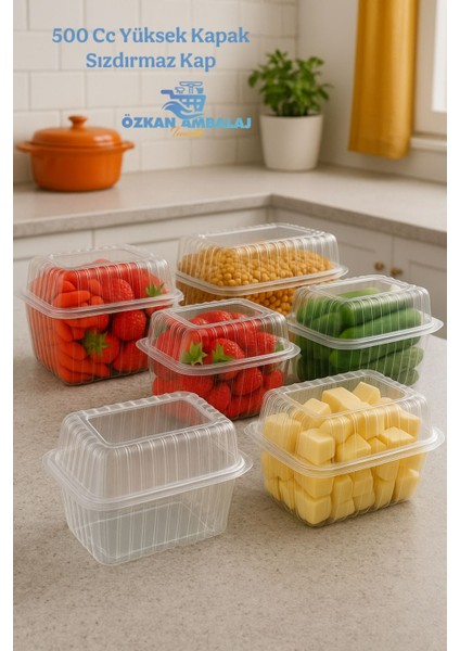 Kullan At Tek Kullanımlık Plastik Kapaklı Kase / Sızdırmaz Yüksek Kapak 500 cc 25 Adet