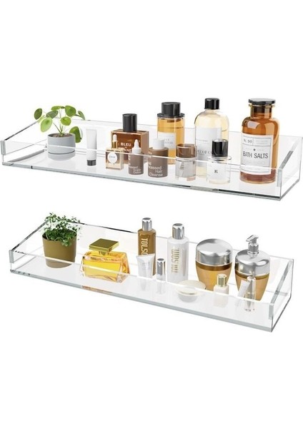 Kendinden Yapışkanlı Şeffaf Plastik Minimalist Banyo Mutfak Makyaj Dekoratif Duvar Rafı