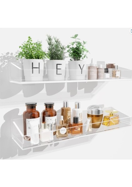 Kendinden Yapışkanlı Şeffaf Plastik Minimalist Banyo Mutfak Makyaj Dekoratif Duvar Rafı