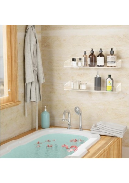 Kendinden Yapışkanlı Şeffaf Plastik Minimalist Banyo Mutfak Makyaj Dekoratif Duvar Rafı