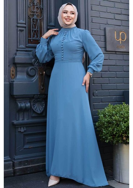 - Düğme Detaylı Indigo Mavisi Tesettür Elbise 2703IM fiyatları