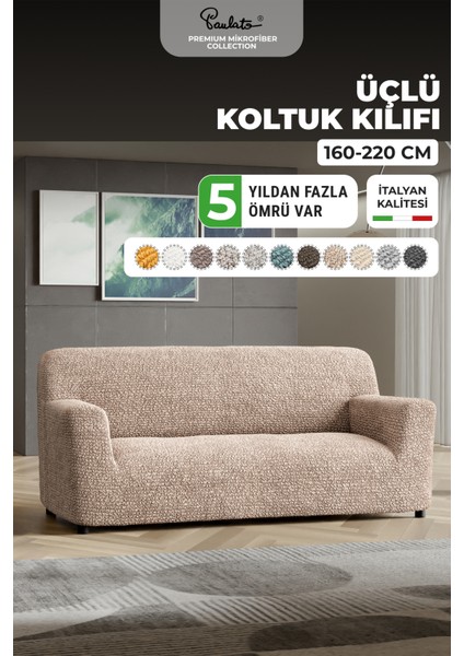 lastikli esnek ve yıkanabilir 3 kişilik koltuk örtüsü çekyat kanepe kılıfı - Düz Bej