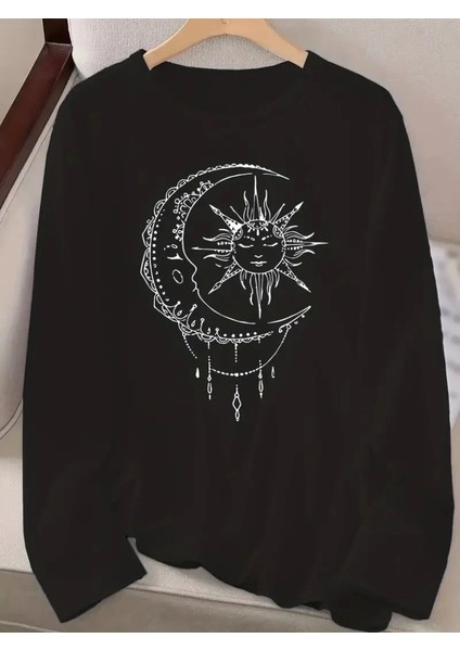 Kadın Uzun Kollu Bisiklet Yaka Ay Baskılı Viskon Bluz fiyatları