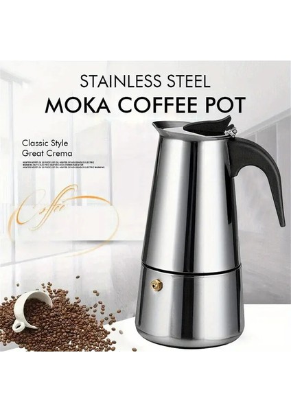 Paslanmaz Çelik Moka Pot / Çelik Italyan Ocak Üstü Moka 450 ml