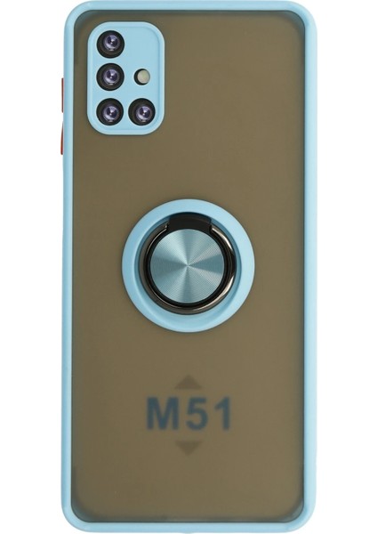 Samsung Galaxy M51 Kılıf Montreal Yüzüklü Silikon Kapak - Buz Mavi Yktsn