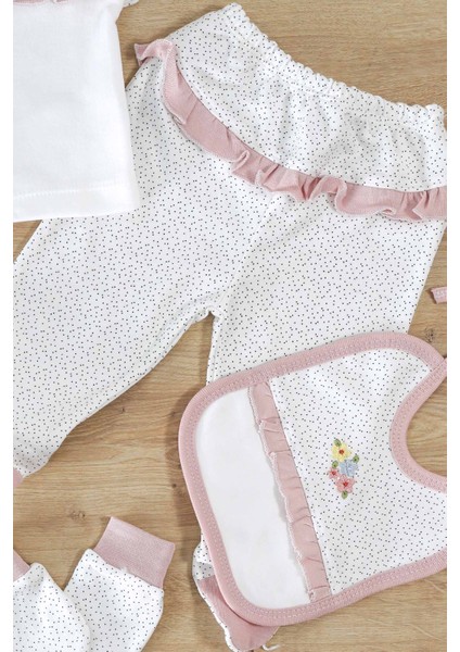Kız Bebek Natural Pamuk Kumaş 5 Li Işlemeli Lüks Hastane Çıkışı Seti STL7003 modelleri