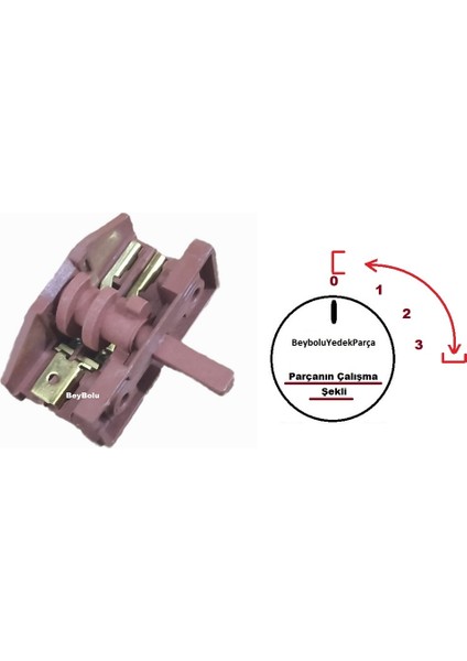 Luxell Mini Fırın 3 Kademe Kademe Komutatör Anahtarı , 3 Konum 2+2 + Off