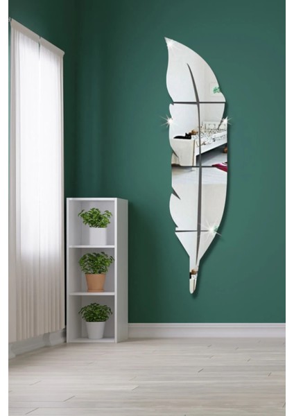 Pleksi 6 Parça Tüy Şekilli Duvar Dekoru - Salon Oturma Yatak Çocuk Odası Için 120X30CM Ayna