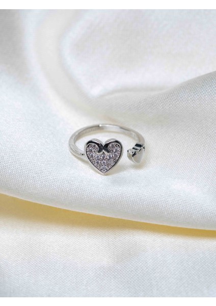 Çelik Gümüş Elmas Kalpli Yüzük
