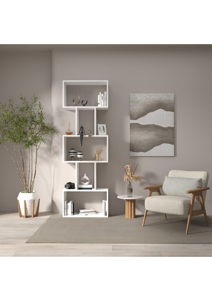 Dekoratif Kitaplık Raf Ünitesi Modern 5 Raflı Çok Amaçlı Kitaplık