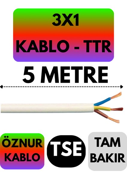 Öznur 3x1 Ttr Kablo (Beyaz) Metre Seçenekli