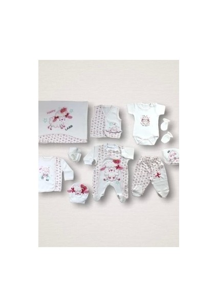 Kıvırcık Kuzu Nakışlı %100 Cotton Antibakteriyel 10LU Zıbın Takımı Hastane Çıkışı