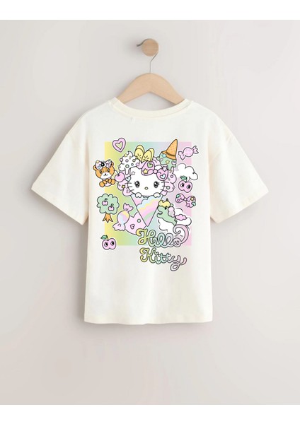 Hello Kitty Sırt Baskılı Pamuklu Oversize Tişört