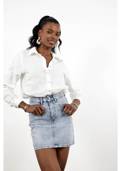 Buz Mavi Taşlı Denim Mini Etek modelleri