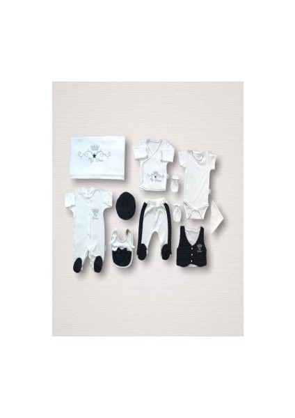 Süper Prens Nakışlı %100 Cotton Antibakteriyel 10LU Zıbın Takımı Hastane Çıkışı