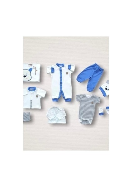 Minik Centilmen Ayı Nakışlı %100 Cotton Antibakteriyel 10LU Zıbın Takımı Hastane Çıkışı