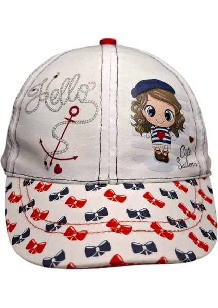 Kitti 1-4 Yaş Kız Bebe Beyaz Renk Baskı Figürlü Yazlık Şapka