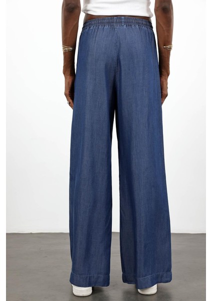 Lacivert Beli Lastikli Tencel Denim Pantolon