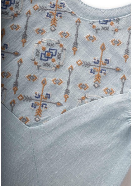 Roba Komple Nakışlı Keten Salopet 2-7 Yaş Mavi modelleri