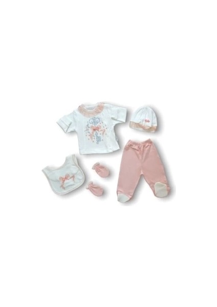 Kanaviçe Nakışlı %100 Cotton Antibakteriyel 5li Zıbın Takımı Hastane Çıkışı