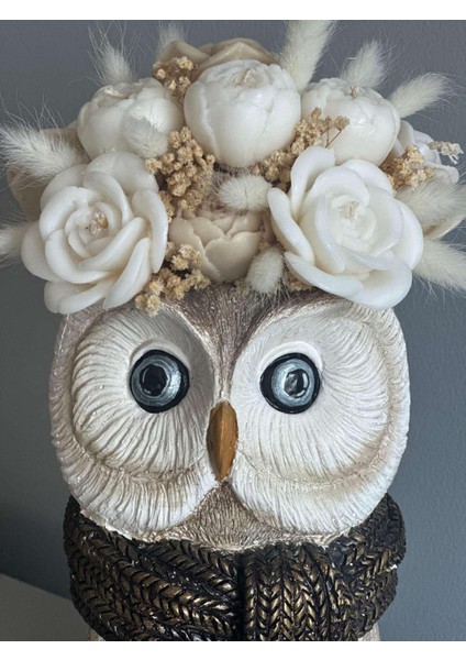 Baykuş Model Vazoda Kokulu Solmayan Mum Buketi