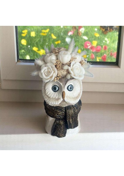 Baykuş Model Vazoda Kokulu Solmayan Mum Buketi modelleri