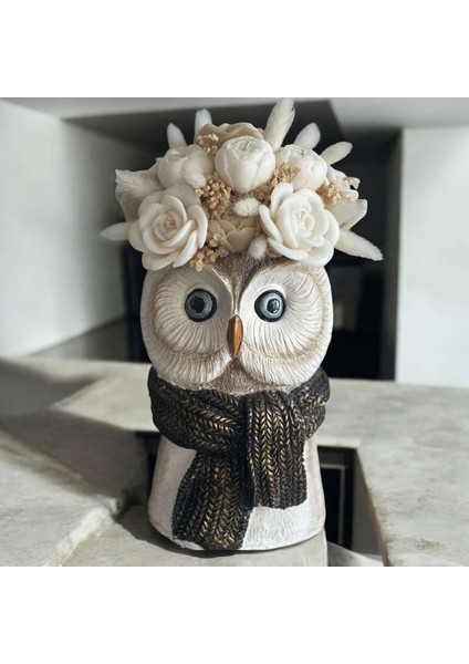 Baykuş Model Vazoda Kokulu Solmayan Mum Buketi fırsatları